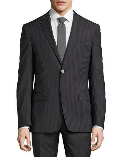 Pinstripe Two-piece Wool-blend Suit, Gray/blue
