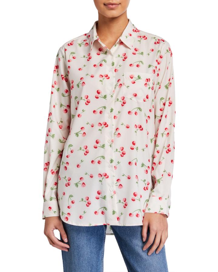Daphne Cherry Print Button-down Top