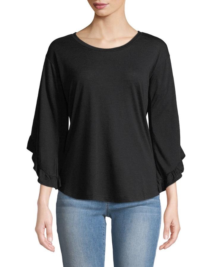 Ruffle Trim Slub Jersey Blouse