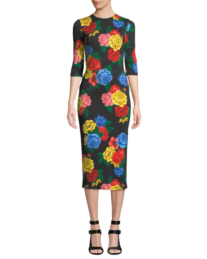 Delora Fitted Floral Crewneck Dress
