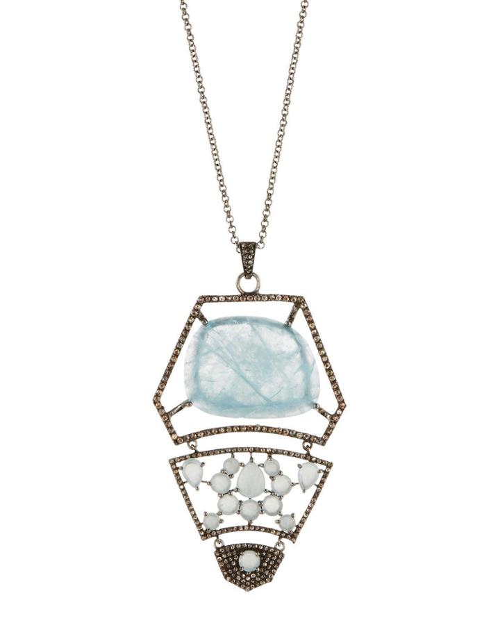Aquamarine & Diamond Tiered Pendant Necklace
