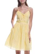 Shirred Cotton Gingham Dress With Bow Detail