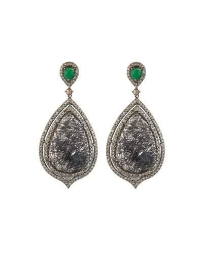Emerald, Quartz & Diamond Teardrop Earrings