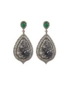 Emerald, Quartz & Diamond Teardrop Earrings