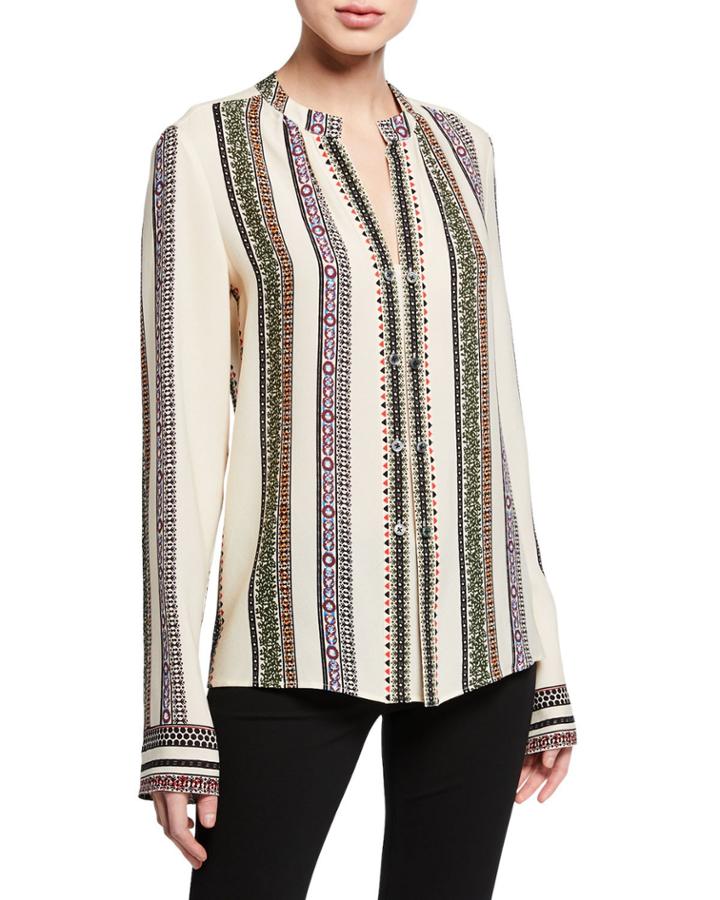 Kara Provencal Striped Button Blouse