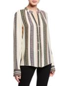 Kara Provencal Striped Button Blouse
