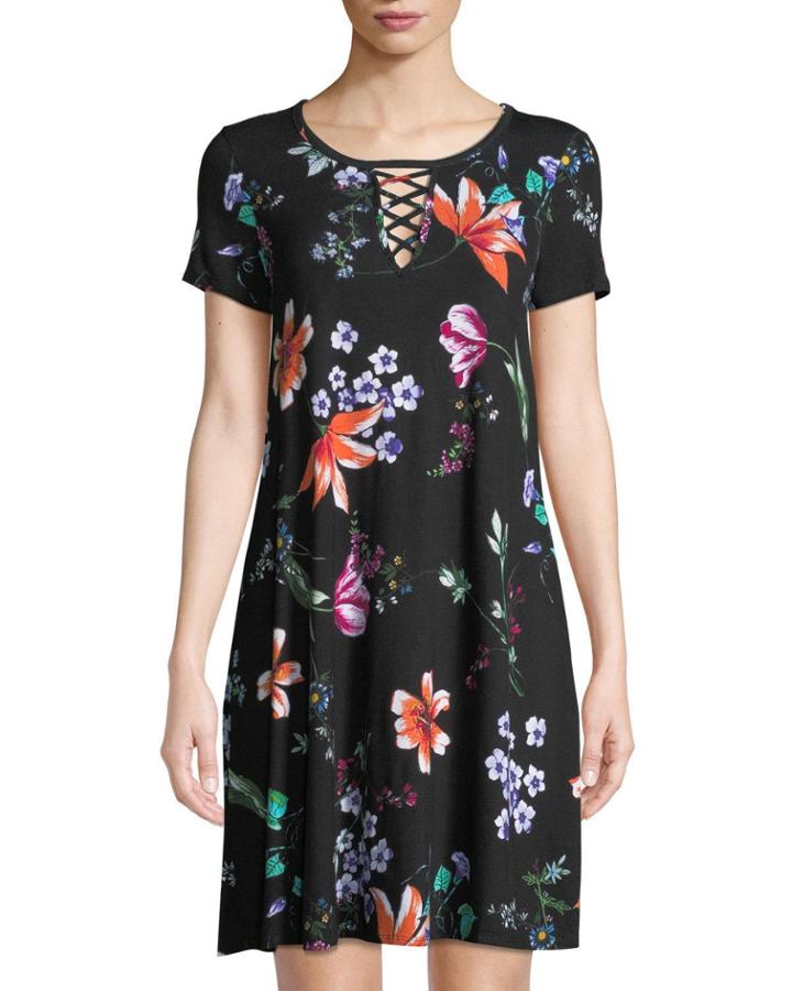 Floral-print Crisscross-neck T-shirt Dress