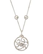 18k White Gold Diamond Swirly Pendant Necklace