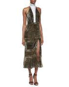Lace-inset Velvet Backless Dress