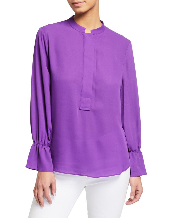 Mandarin Collar Crepe Blouse