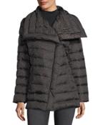 Asymmetric-collar Mid-weight Puffer Jacket, Brown/black