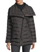 Asymmetric-collar Mid-weight Puffer Jacket, Brown/black