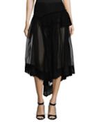 Silk Tulle Fishtail Skirt W/eyelet Hem, Black