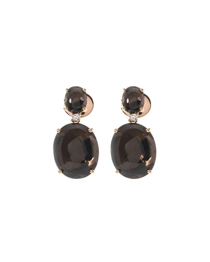 18k Rose Gold Diamond And Quartz Drop Earrings, Black