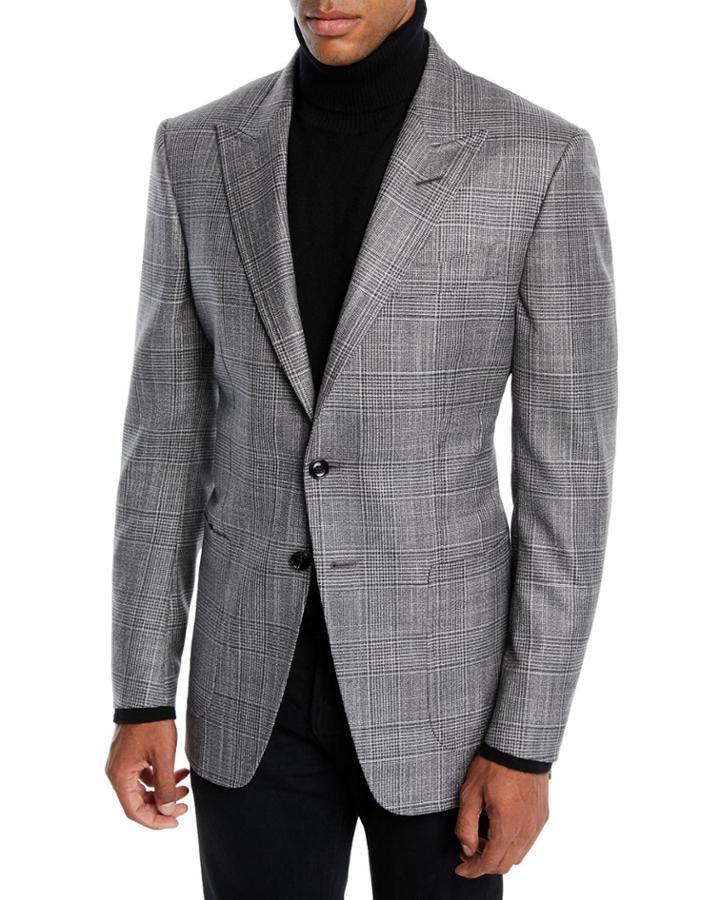 Men's O'connor Wool-silk Prince Of Wales Plaid Blazer Jacket
