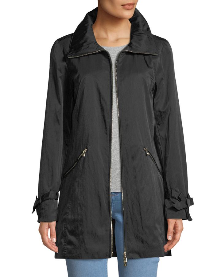 Zip-front A-line Crinkle Packable Jacket