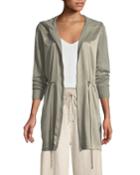 Lustrous Linen Hooded Cardigan With Charmeuse Front