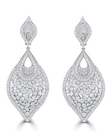 14k White Gold Diamond Leaf-shaped Earrings