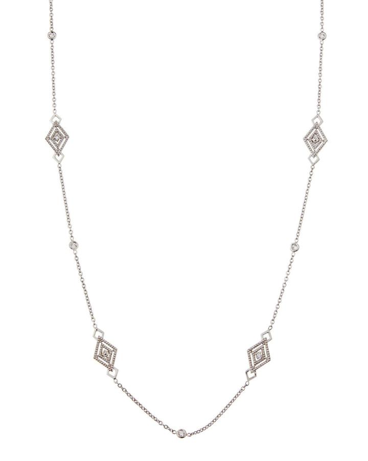 18k White Gold Chain & Diamond Station Necklace