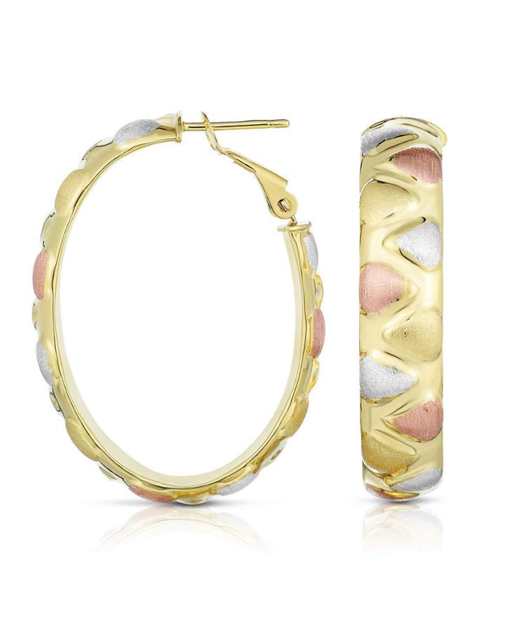 14k Italian Gold Hoop Earrings, Tricolor