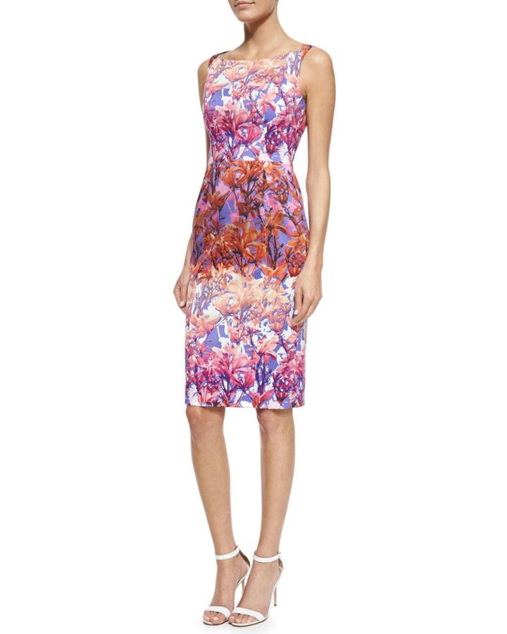 Shanna Floral Sheath Dress, Fuchsia/multicolor