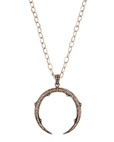 Long Pave Diamond Half Moon Pendant Necklace
