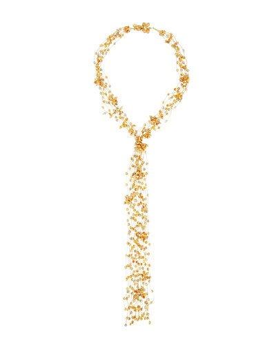 Delicate Beaded Crystal Y-drop Necklace, Orange