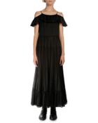 Off-the-shoulder A-line Dress, Black