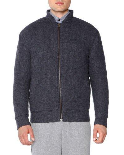 Textured Cashmere Bomber Jacket, Charcoal