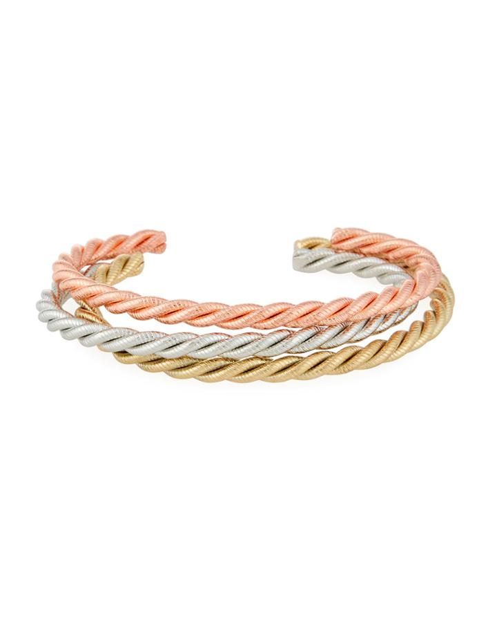 Tricolor Golden Twist Cuff Bracelets,