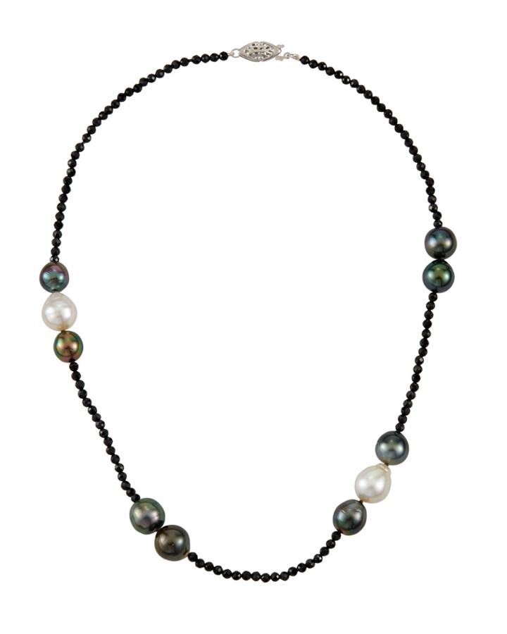14k White Gold Black Spinel & Pearl Necklace