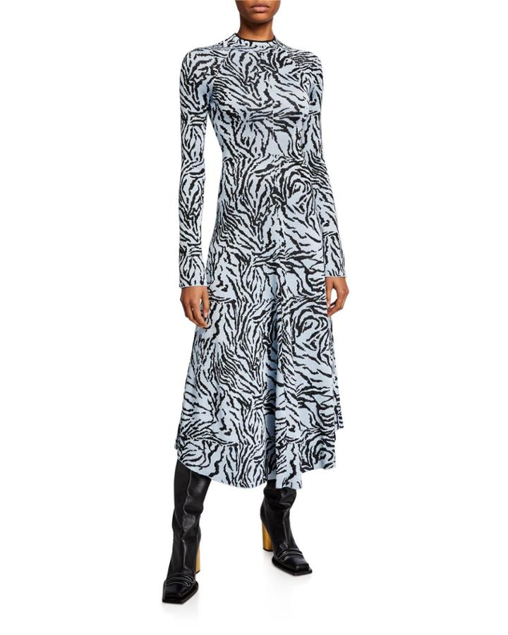 Long-sleeve Fluid Jacquard Dress