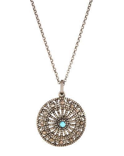 Champagne Diamond & Turquoise Round Pendant Nk