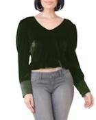 Cropped Stretch Velvet Peplum Top