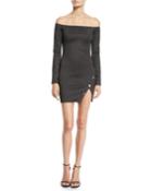 Electra Off-shoulder Metallic Long-sleeve Dress
