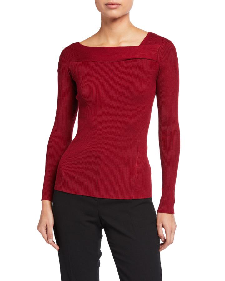 Asymmetric-neck Long-sleeve Top