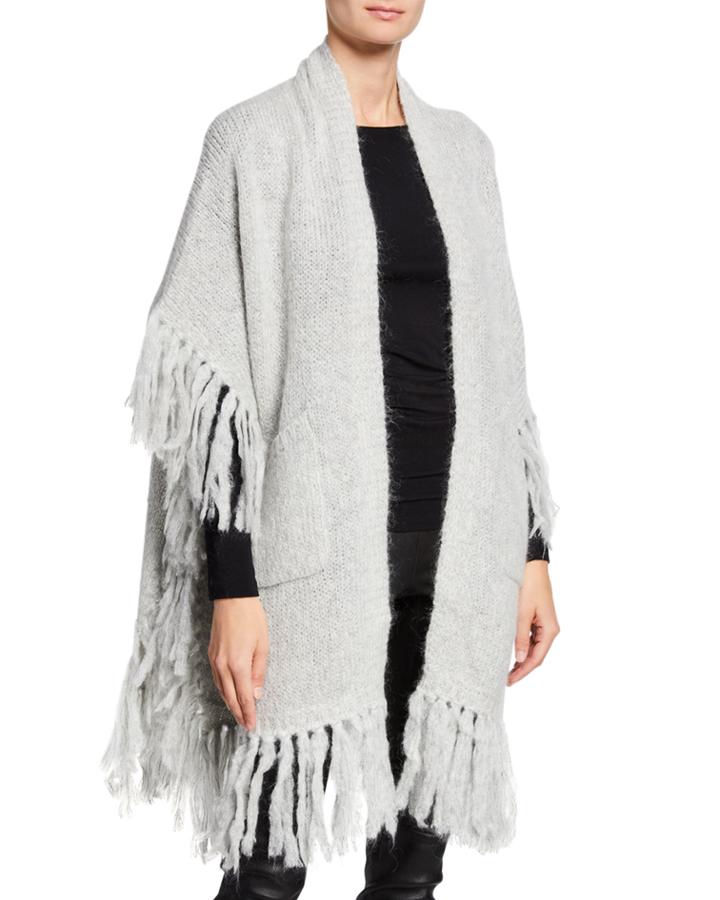Open-front Fuzzy Fringe Poncho