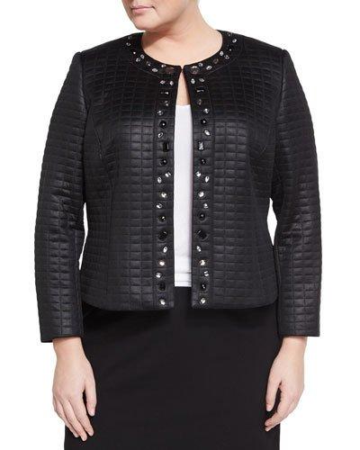 Jewel-embellished Quilted Jacket, Black,