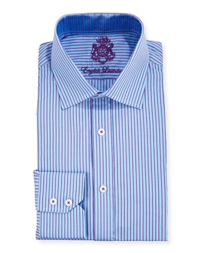 Striped Long-sleeve Dress Shirt, Purple/blue