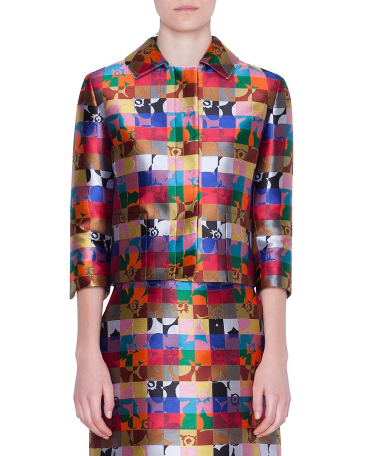 Cropped Floral-jacquard Jacket