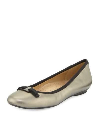 Salma Leather Bow Flat, Pewter