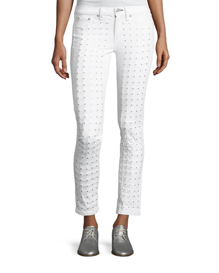 Studded Skinny Jeans, Blanc