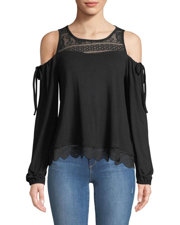 Lace-trimmed Cold-shoulder Tee