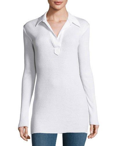 Collared Henley Top, Optic White
