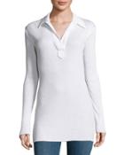 Collared Henley Top, Optic White