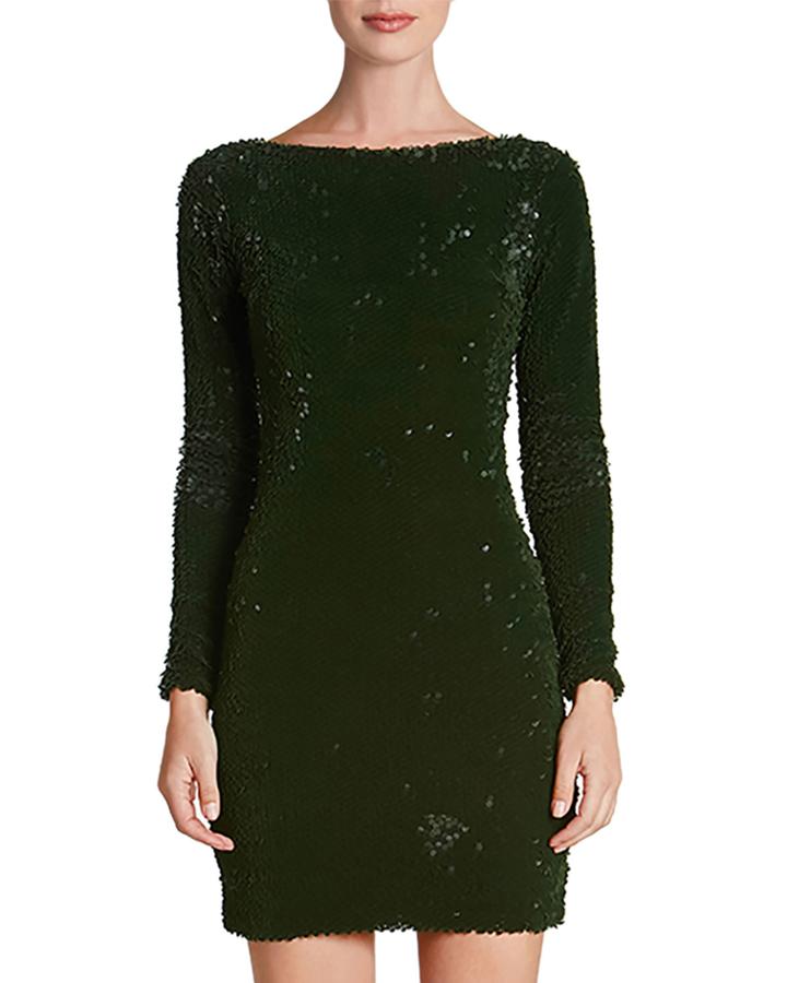 Lola Long-sleeve Scoop-back Sequin Mini Cocktail Dress
