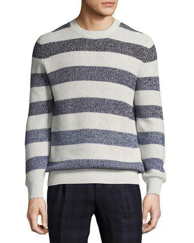 Degrade-stripe Crewneck Sweater, Fog/gray