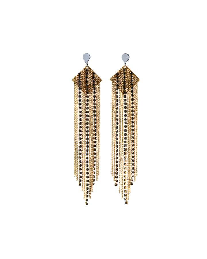 Tiered Chain & Crystal Fringe Earrings