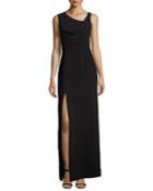 Sleeveless Drape-neck Embroidered Evening Gown