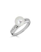 Elegant 14k White Gold Diamond 9mm Pearl Ring,
